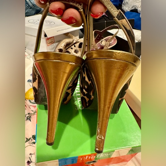 Vintage Guess Leopard Print Peep-toe, Platform Slingback Pumps Sz - Picture 4 of 7